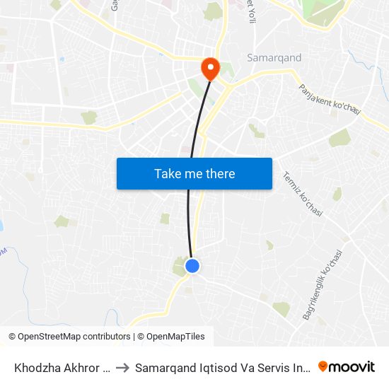 Khodzha Akhror Vali to Samarqand Iqtisod Va Servis Instituti map
