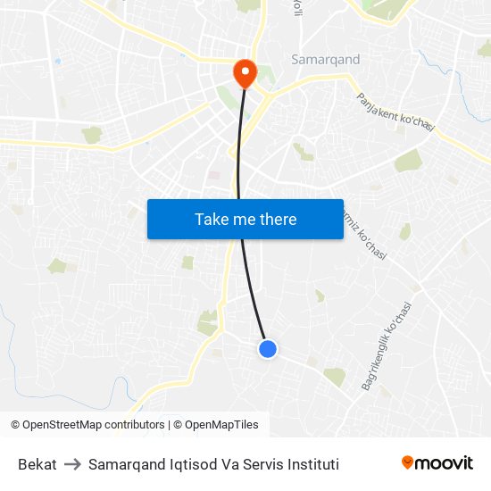 Bekat to Samarqand Iqtisod Va Servis Instituti map