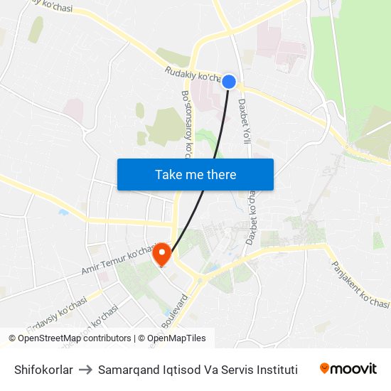 Shifokorlar to Samarqand Iqtisod Va Servis Instituti map