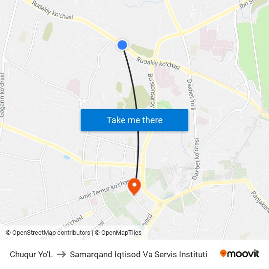 Chuqur Yo'L to Samarqand Iqtisod Va Servis Instituti map