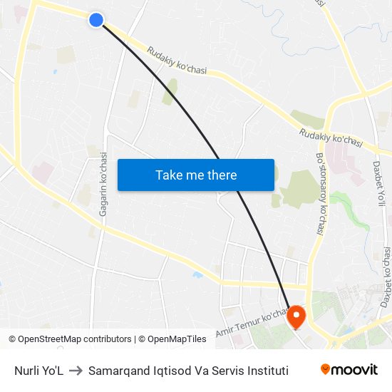 Nurli Yo'L to Samarqand Iqtisod Va Servis Instituti map