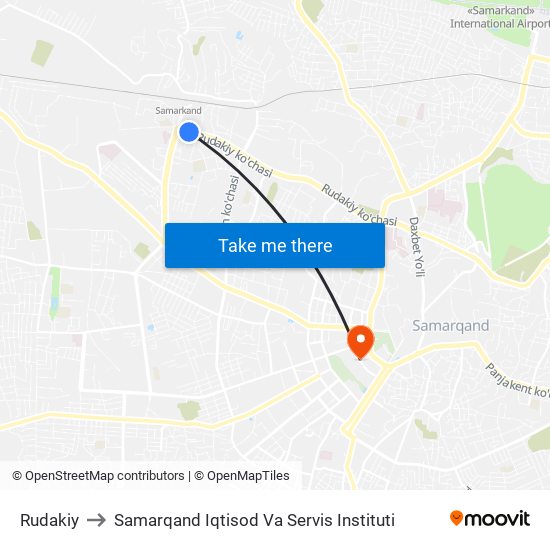 Rudakiy to Samarqand Iqtisod Va Servis Instituti map