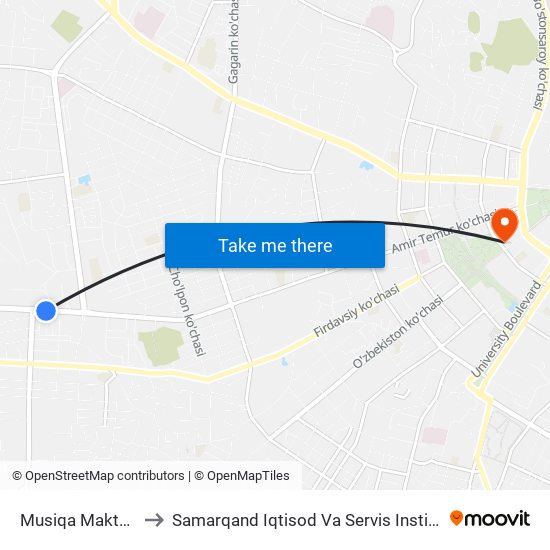 Musiqa Maktabi to Samarqand Iqtisod Va Servis Instituti map