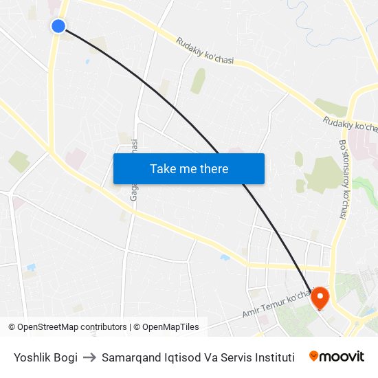Yoshlik Bogi to Samarqand Iqtisod Va Servis Instituti map