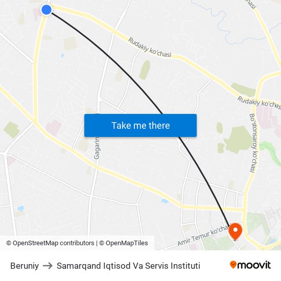 Beruniy to Samarqand Iqtisod Va Servis Instituti map