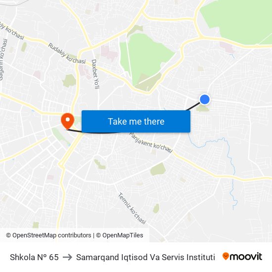 Shkola Nº 65 to Samarqand Iqtisod Va Servis Instituti map