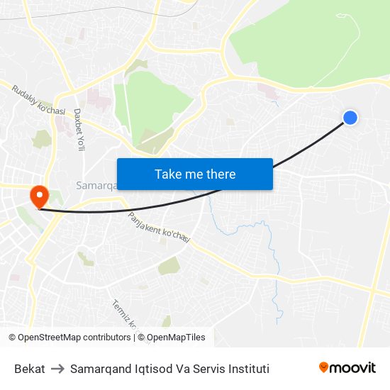 Bekat to Samarqand Iqtisod Va Servis Instituti map