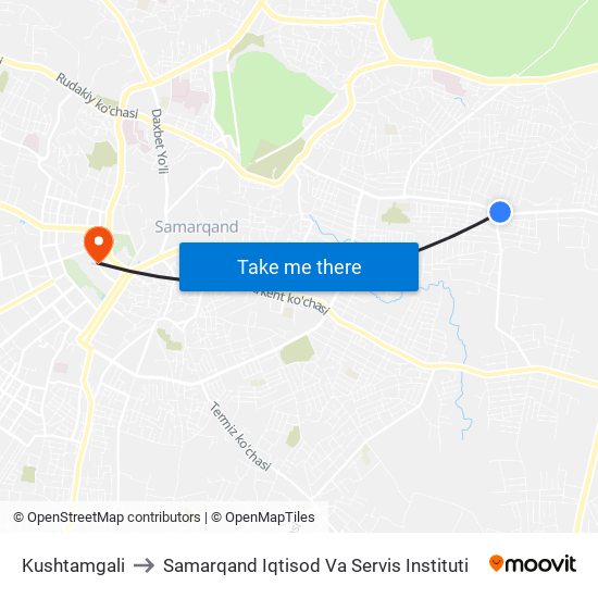 Kushtamgali to Samarqand Iqtisod Va Servis Instituti map