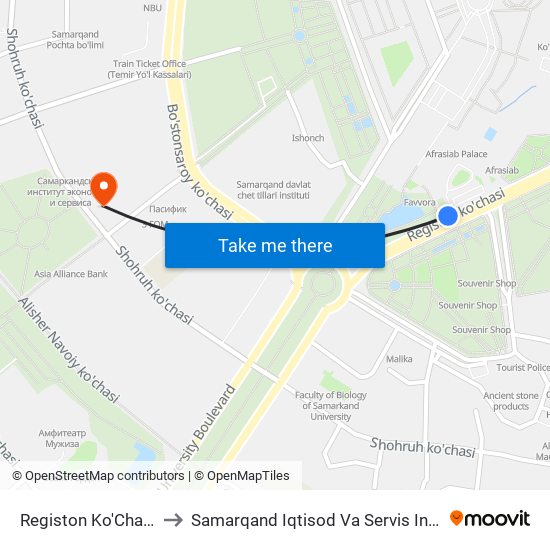 Registon Ko'Chasi, 2 to Samarqand Iqtisod Va Servis Instituti map