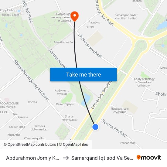 Abdurahmon Jomiy Ko'Chasi, 59 to Samarqand Iqtisod Va Servis Instituti map