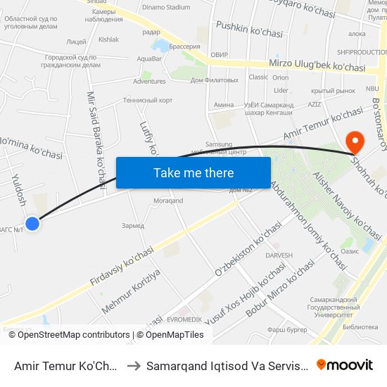 Amir Temur Ko'Chasi, 95 to Samarqand Iqtisod Va Servis Instituti map