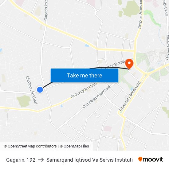 Gagarin, 192 to Samarqand Iqtisod Va Servis Instituti map