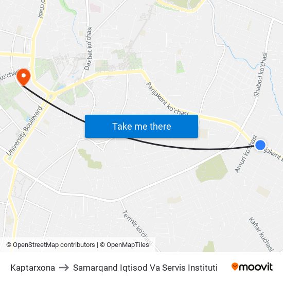 Kaptarxona to Samarqand Iqtisod Va Servis Instituti map