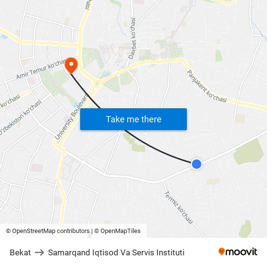 Bekat to Samarqand Iqtisod Va Servis Instituti map