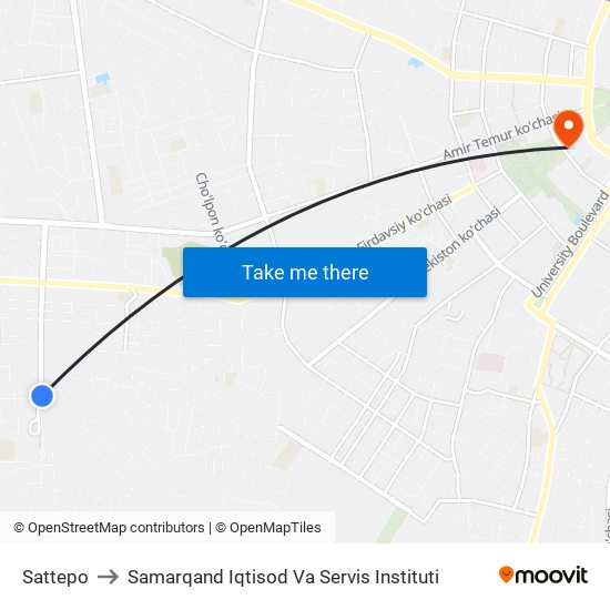 Sattepo to Samarqand Iqtisod Va Servis Instituti map