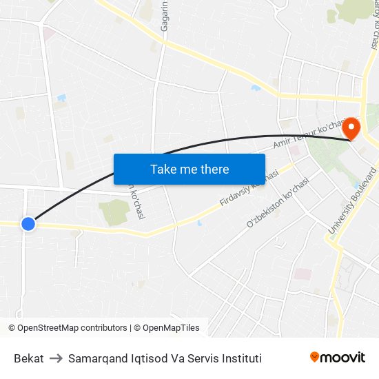 Bekat to Samarqand Iqtisod Va Servis Instituti map
