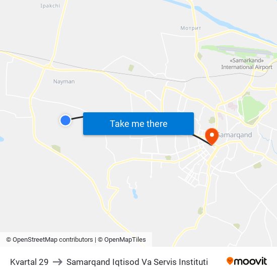 Kvartal 29 to Samarqand Iqtisod Va Servis Instituti map