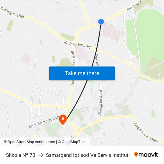 Shkola Nº 73 to Samarqand Iqtisod Va Servis Instituti map