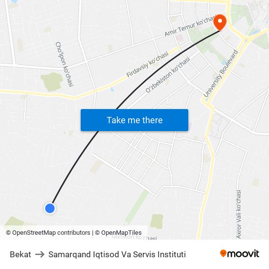 Bekat to Samarqand Iqtisod Va Servis Instituti map