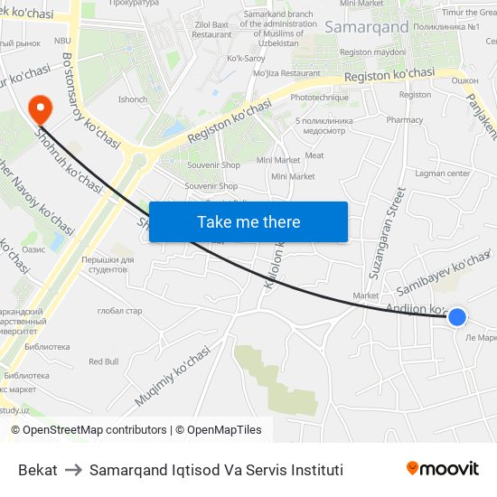 Bekat to Samarqand Iqtisod Va Servis Instituti map