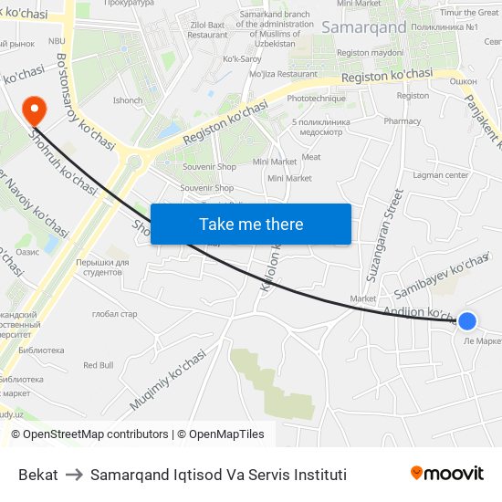 Bekat to Samarqand Iqtisod Va Servis Instituti map