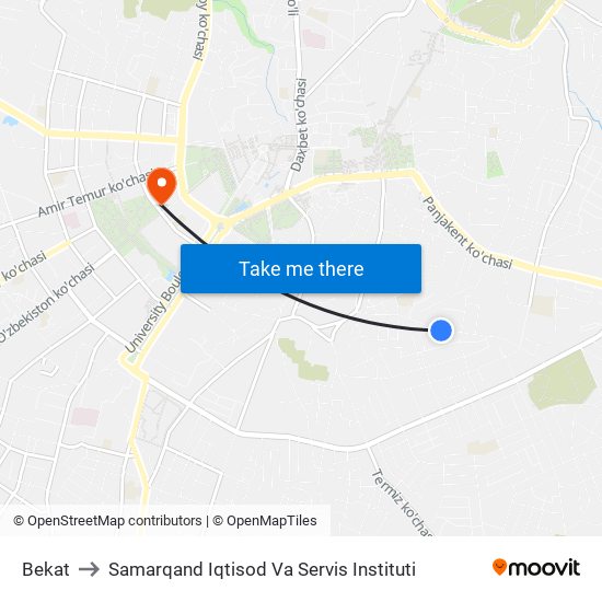 Bekat to Samarqand Iqtisod Va Servis Instituti map