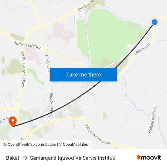 Bekat to Samarqand Iqtisod Va Servis Instituti map
