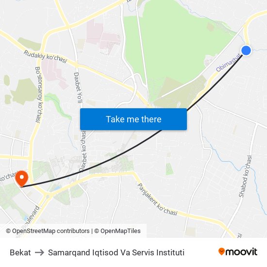 Bekat to Samarqand Iqtisod Va Servis Instituti map