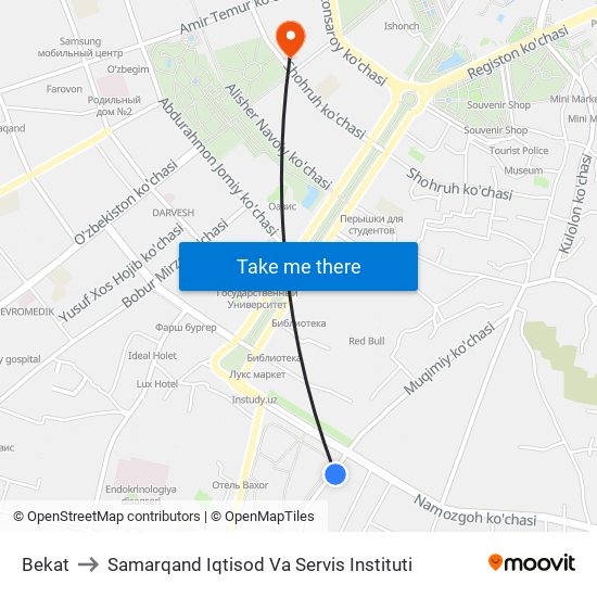 Bekat to Samarqand Iqtisod Va Servis Instituti map