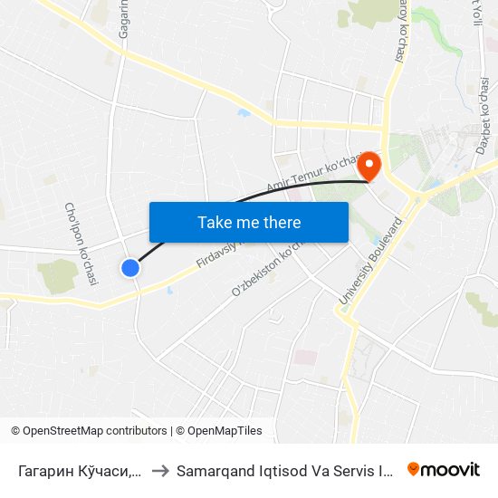 Гагарин Кўчаси, 151 to Samarqand Iqtisod Va Servis Instituti map