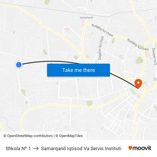 Shkola Nº 1 to Samarqand Iqtisod Va Servis Instituti map