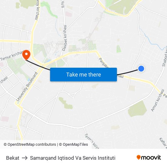 Bekat to Samarqand Iqtisod Va Servis Instituti map