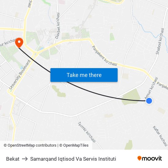 Bekat to Samarqand Iqtisod Va Servis Instituti map