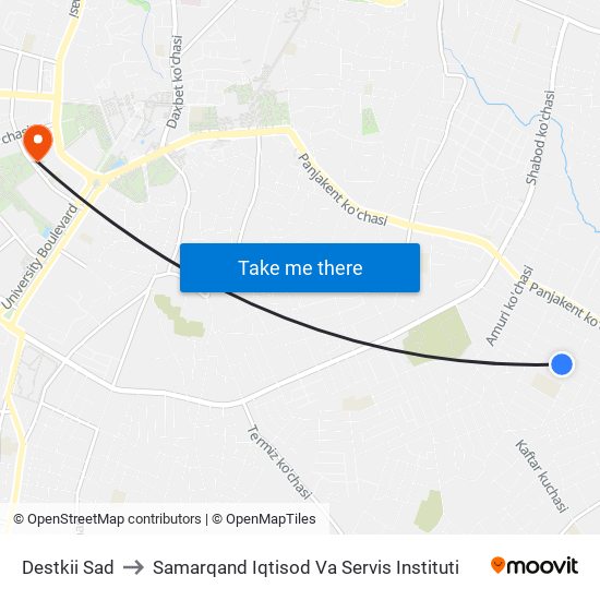 Destkii Sad to Samarqand Iqtisod Va Servis Instituti map