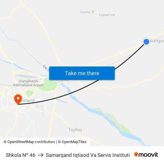 Shkola Nº 46 to Samarqand Iqtisod Va Servis Instituti map