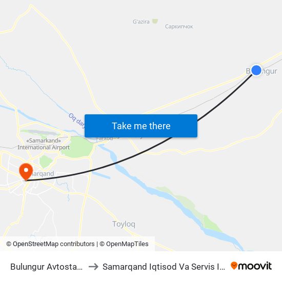 Bulungur Avtostanciya to Samarqand Iqtisod Va Servis Instituti map
