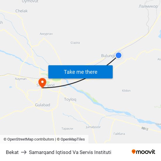 Bekat to Samarqand Iqtisod Va Servis Instituti map