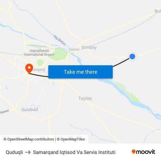 Quduqli to Samarqand Iqtisod Va Servis Instituti map