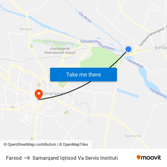 Farxod to Samarqand Iqtisod Va Servis Instituti map