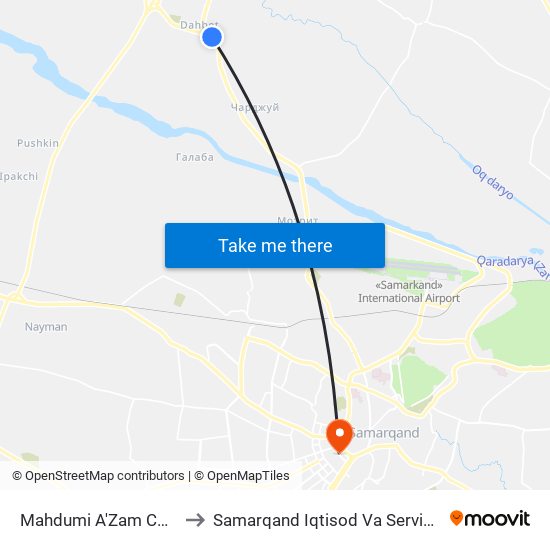Mahdumi A'Zam Complex to Samarqand Iqtisod Va Servis Instituti map
