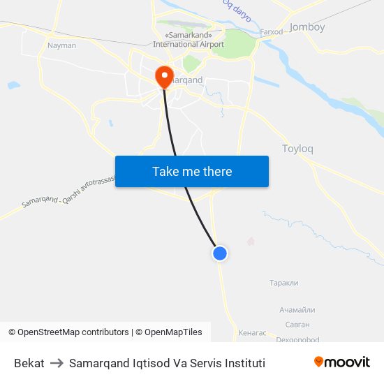 Bekat to Samarqand Iqtisod Va Servis Instituti map
