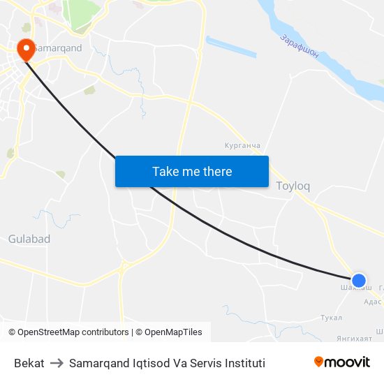 Bekat to Samarqand Iqtisod Va Servis Instituti map