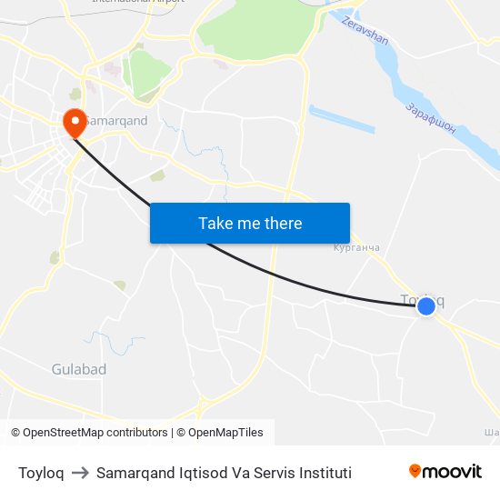 Toyloq to Samarqand Iqtisod Va Servis Instituti map