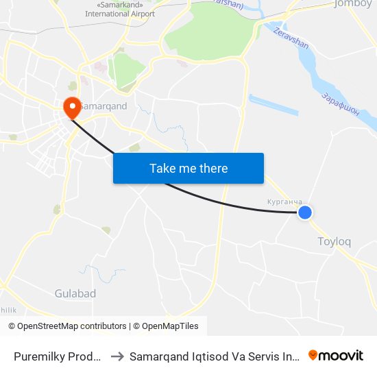 Puremilky Products to Samarqand Iqtisod Va Servis Instituti map