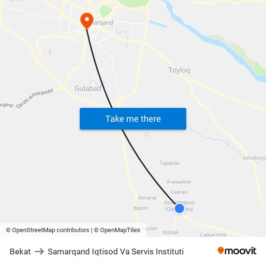 Bekat to Samarqand Iqtisod Va Servis Instituti map