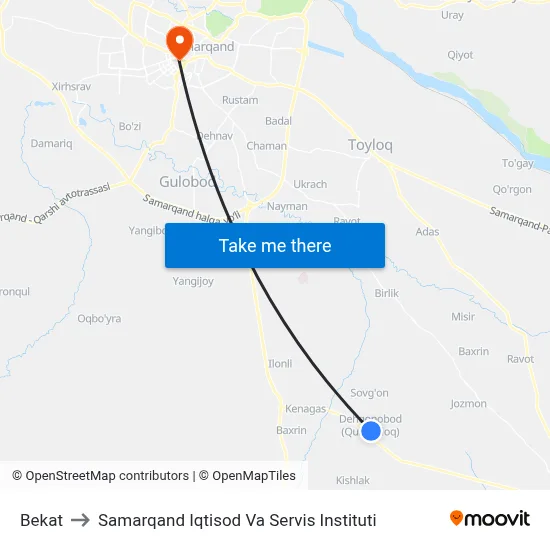 Bekat to Samarqand Iqtisod Va Servis Instituti map