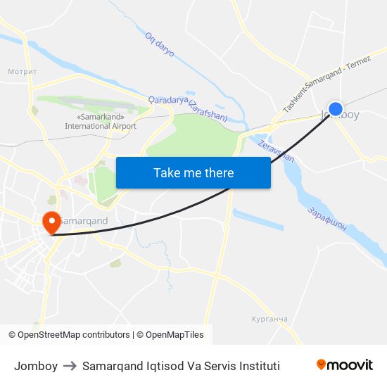 Jomboy to Samarqand Iqtisod Va Servis Instituti map