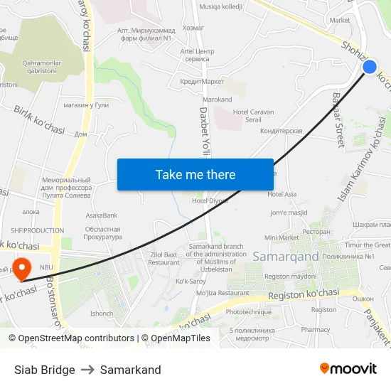 Siab Bridge to Samarkand map