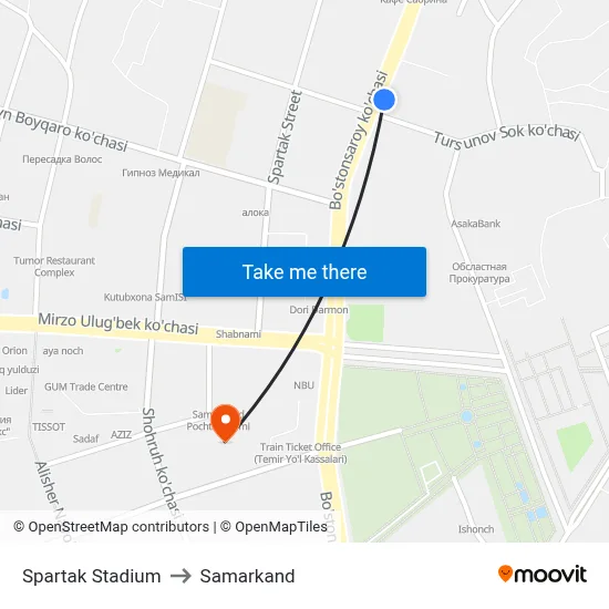 Spartak Stadium to Samarkand map