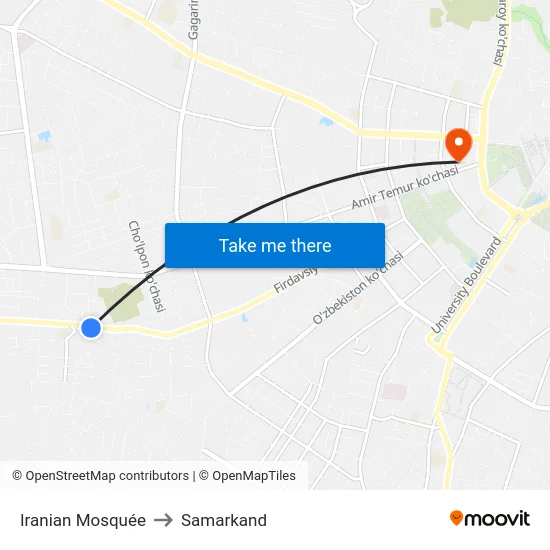 Iranian Mosquée to Samarkand map